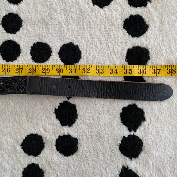 Lucky Brand Leather Beaded Sequin Waist Belt Women's S Black Silver Buckle Y2K - Picture 12 of 12
